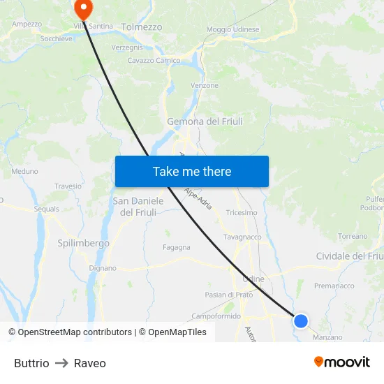 Buttrio to Raveo map