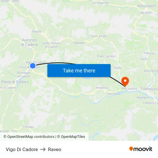 Vigo Di Cadore to Raveo map