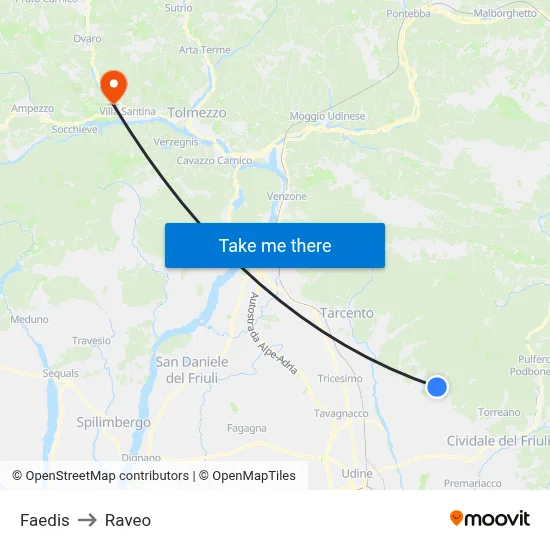 Faedis to Raveo map