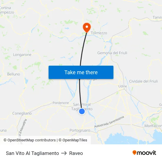 San Vito Al Tagliamento to Raveo map