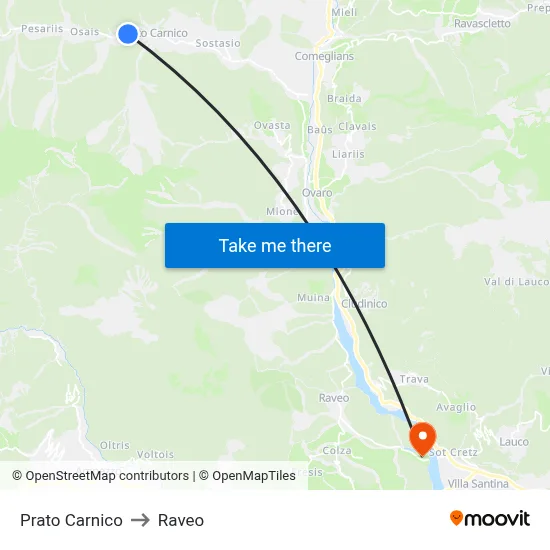 Prato Carnico to Raveo map