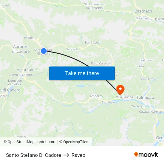 Santo Stefano Di Cadore to Raveo map