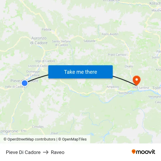 Pieve di Cadore to Raveo map