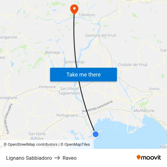 Lignano Sabbiadoro to Raveo map