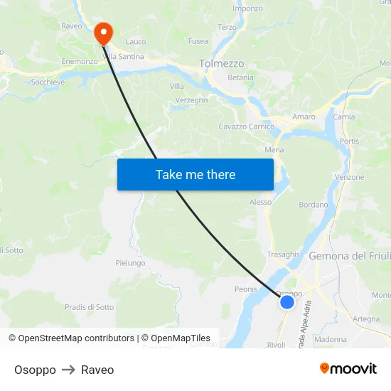 Osoppo to Raveo map