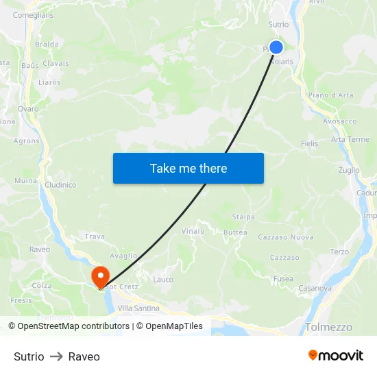 Sutrio to Raveo map