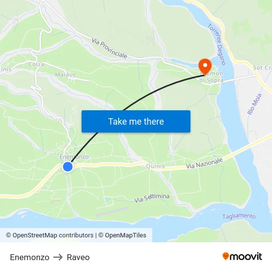 Enemonzo to Raveo map