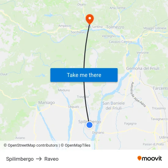 Spilimbergo to Raveo map