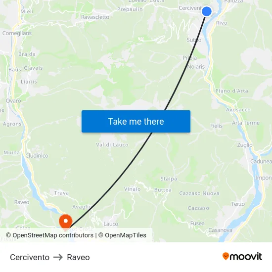 Cercivento to Raveo map