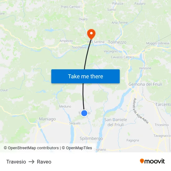 Travesio to Raveo map