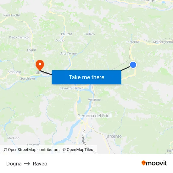 Dogna to Raveo map