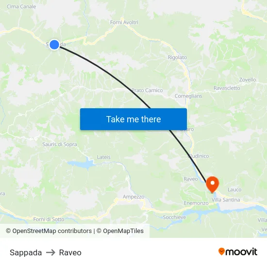 Sappada to Raveo map