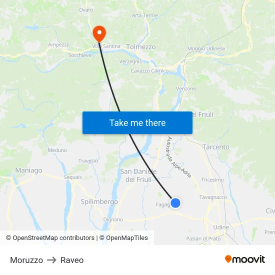 Moruzzo to Raveo map