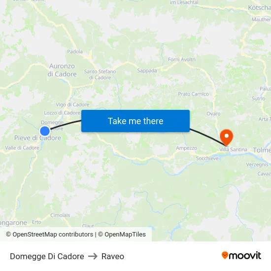 Domegge Di Cadore to Raveo map