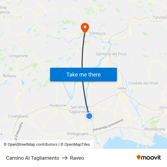 Camino al Tagliamento to Raveo map
