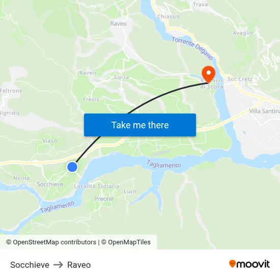 Socchieve to Raveo map