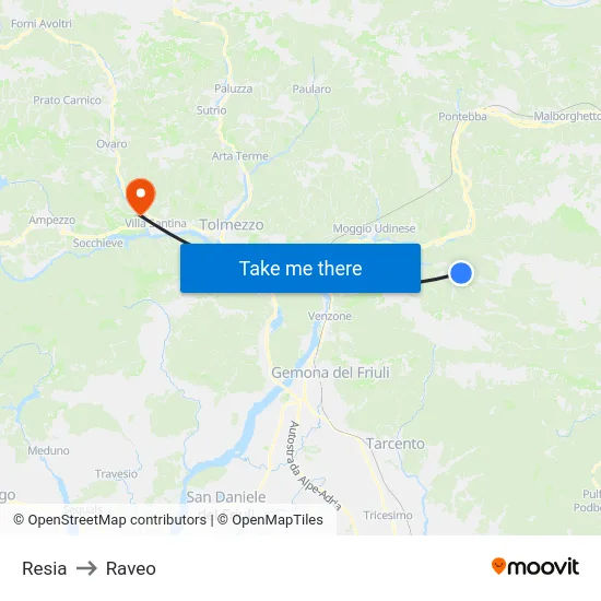 Resia to Raveo map