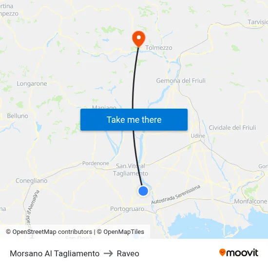 Morsano Al Tagliamento to Raveo map