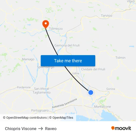 Chiopris Viscone to Raveo map