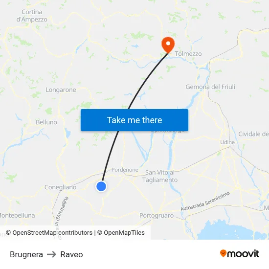 Brugnera to Raveo map