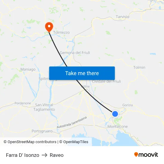 Farra d'Isonzo to Raveo map