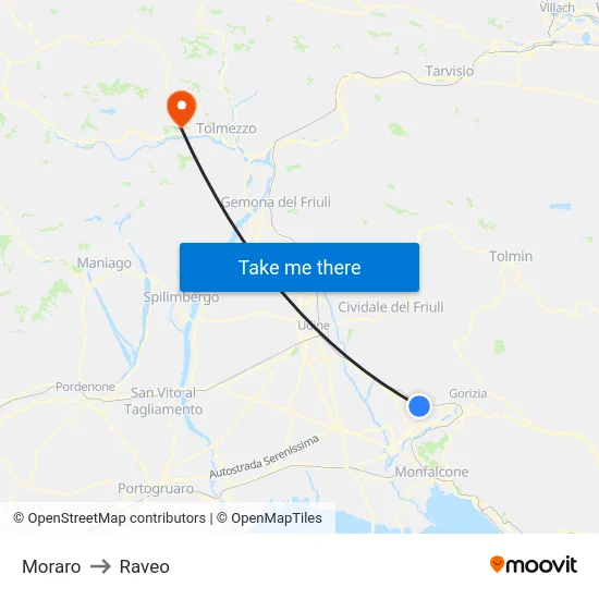 Moraro to Raveo map