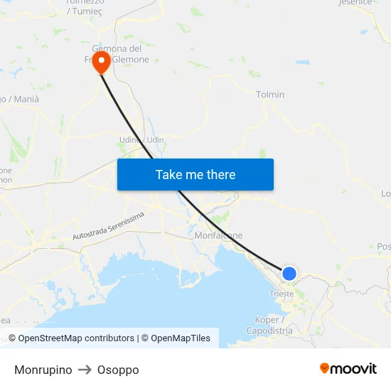 Monrupino to Osoppo map