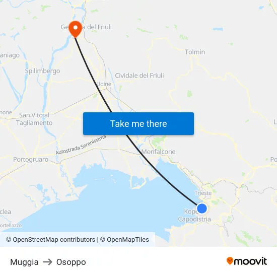 Muggia to Osoppo map