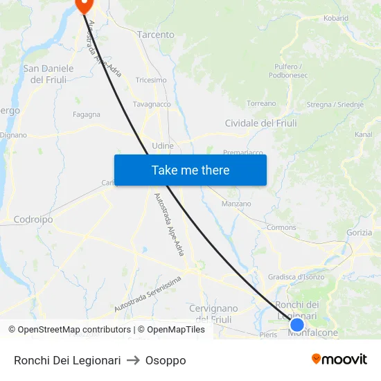 Ronchi Dei Legionari to Osoppo map