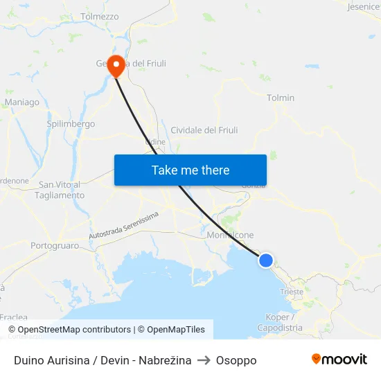 Duino Aurisina / Devin - Nabrežina to Osoppo map