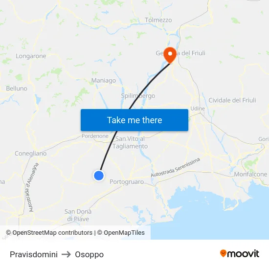 Pravisdomini to Osoppo map