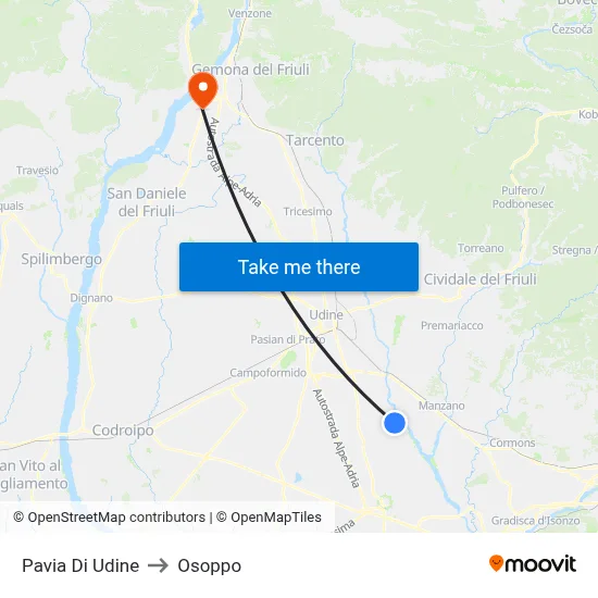 Pavia di Udine to Osoppo map