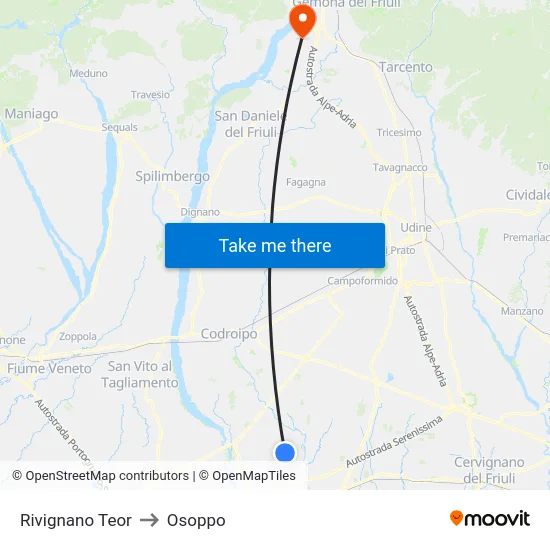 Rivignano Teor to Osoppo map