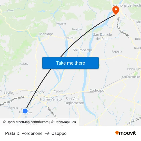 Prata Di Pordenone to Osoppo map