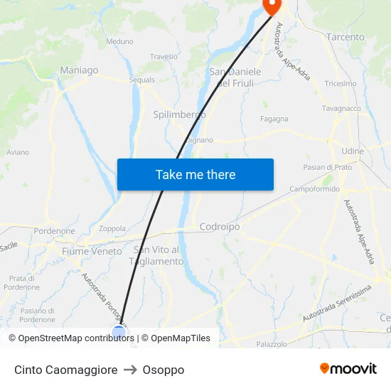 Cinto Caomaggiore to Osoppo map