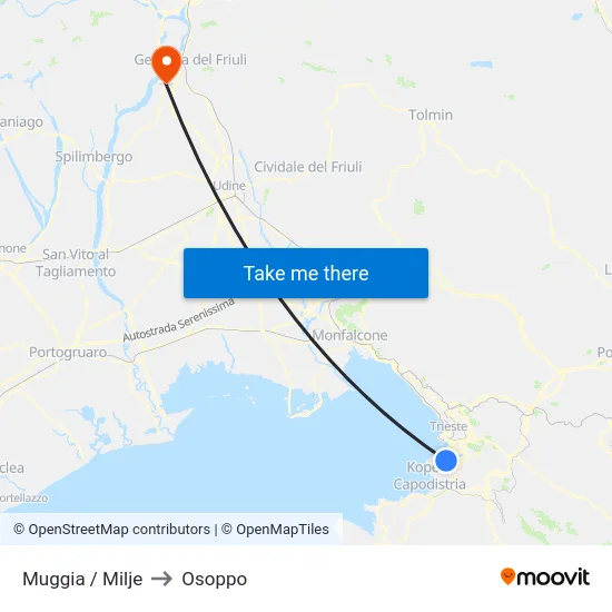 Muggia / Milje to Osoppo map