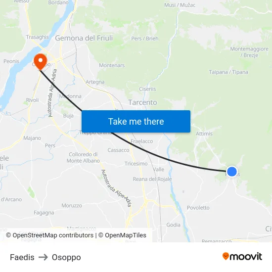 Faedis to Osoppo map