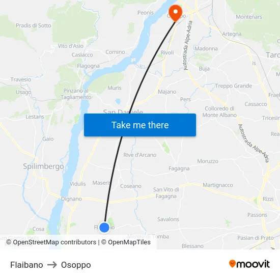 Flaibano to Osoppo map