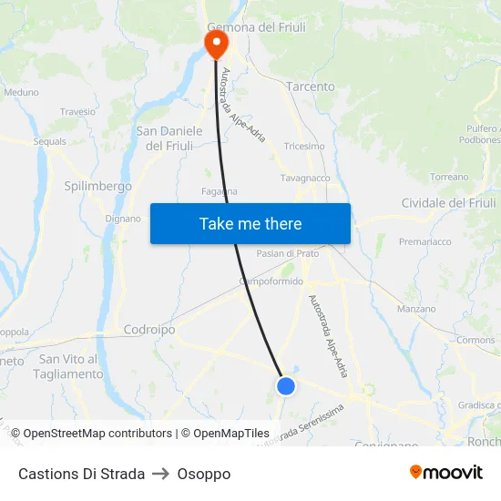 Castions Di Strada to Osoppo map