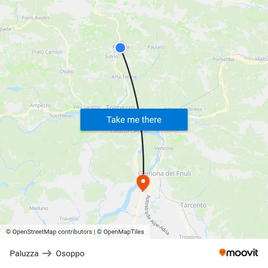 Paluzza to Osoppo map