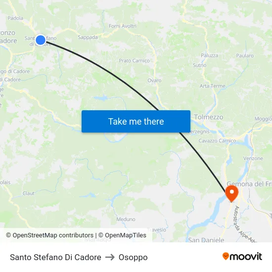 Santo Stefano Di Cadore to Osoppo map