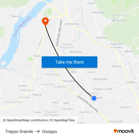 Treppo Grande to Osoppo map