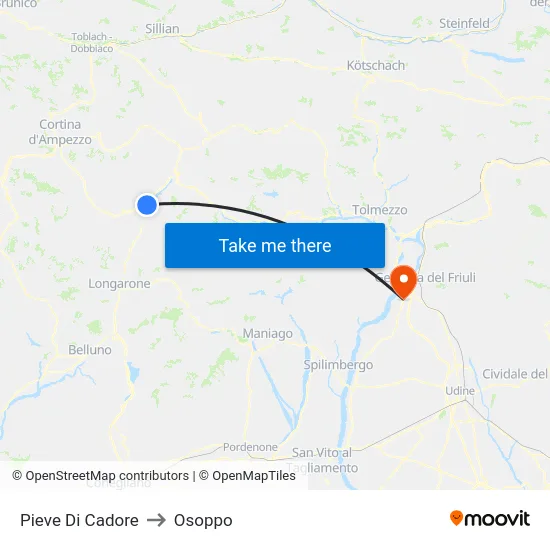 Pieve Di Cadore to Osoppo map
