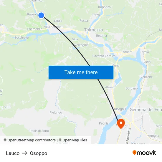 Lauco to Osoppo map