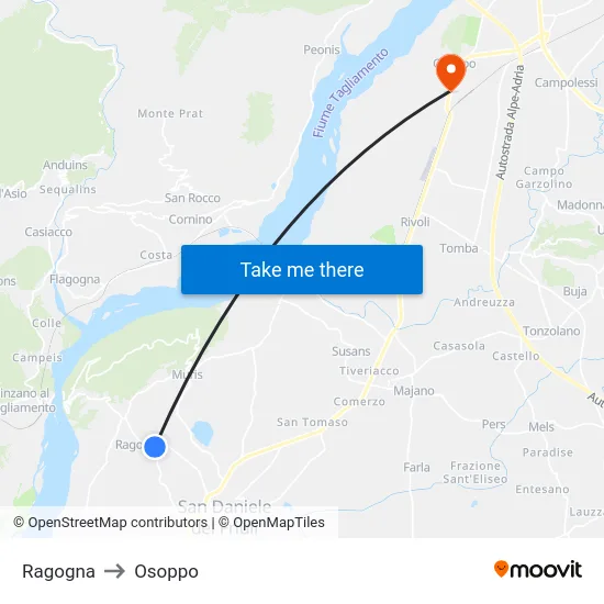 Ragogna to Osoppo map