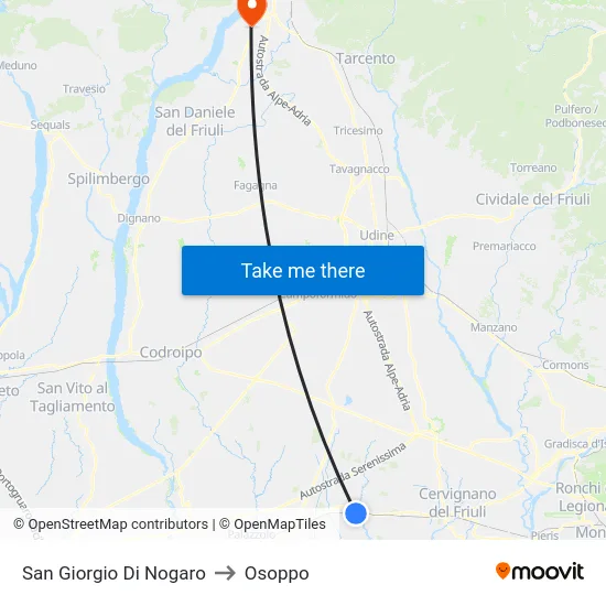 San Giorgio Di Nogaro to Osoppo map