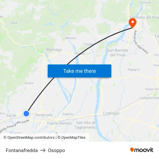 Fontanafredda to Osoppo map