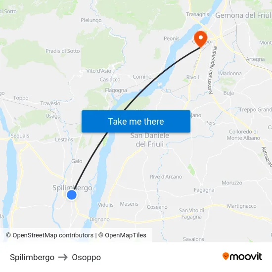 Spilimbergo to Osoppo map