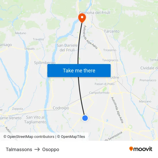 Talmassons to Osoppo map