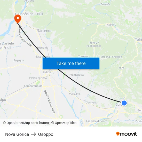 Nova Gorica to Osoppo map